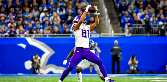 Minnesota Vikings wide receiver Bisi Johnson (81) moves with the snap  during the fourth quarter of an NFL football game against the New York  Giants, Sunday, Oct. 6, 2019, in East Rutherford